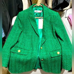 Brand new womens Zara Green tweed blazer size small